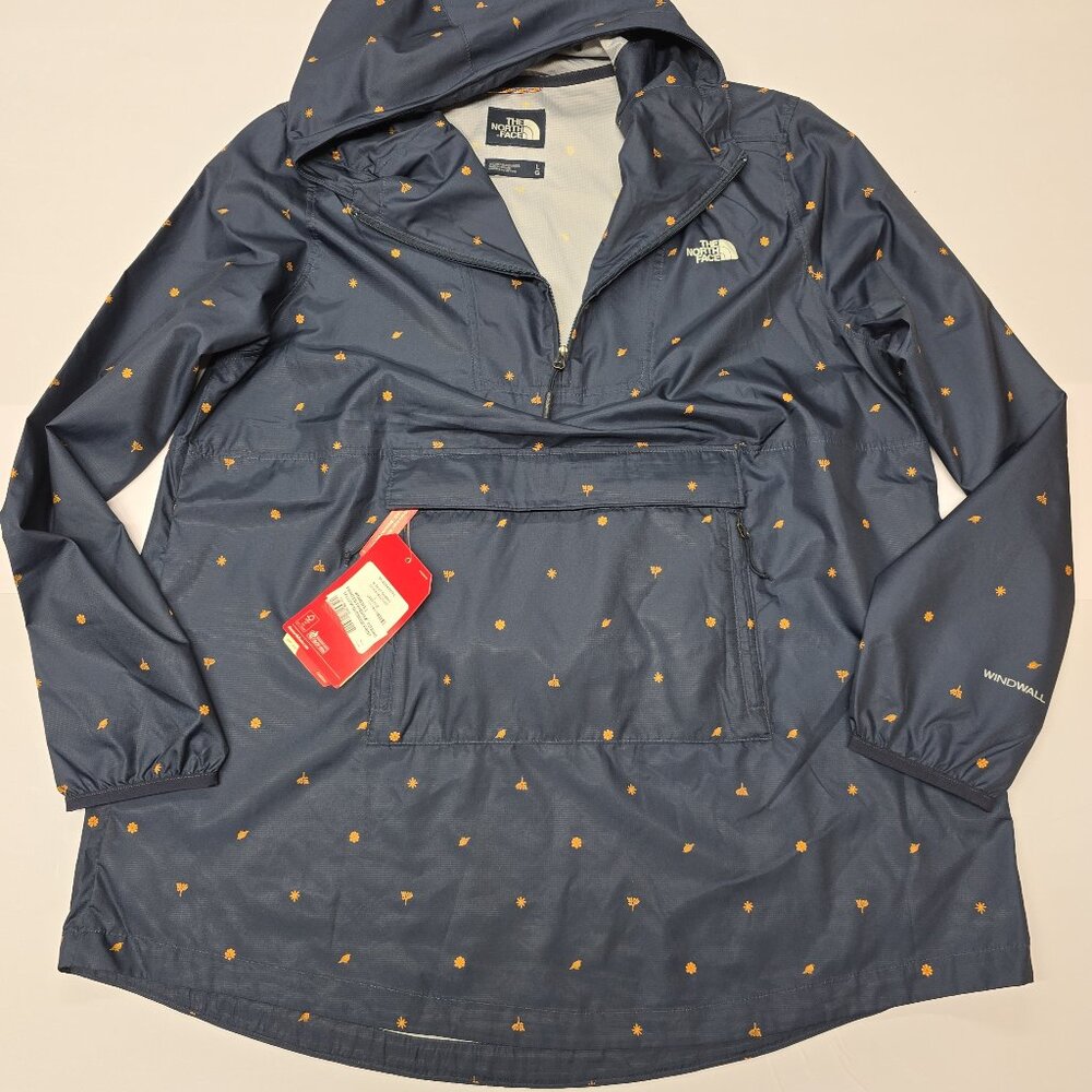 NWT The North Face Women's Printed Fanorak Pullover Jacket Navy Blue Large